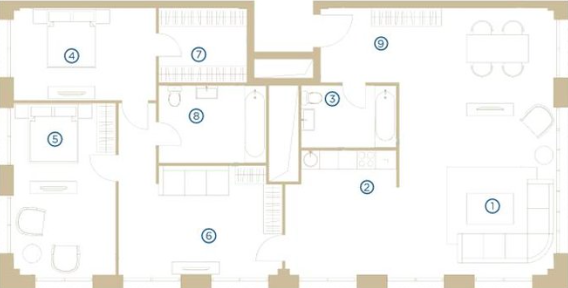 Трёхкомнатная квартира 141.2 м²