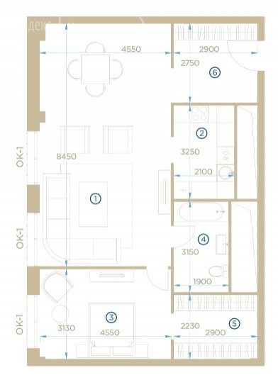 Двухкомнатная квартира 80.5 м²