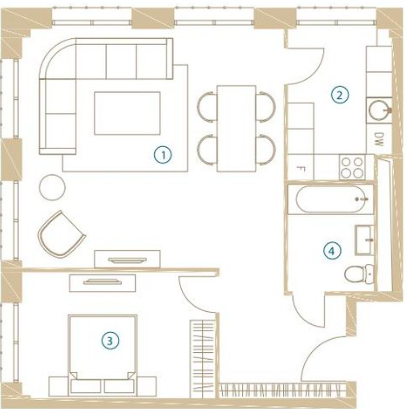 Трёхкомнатная квартира 99.7 м²